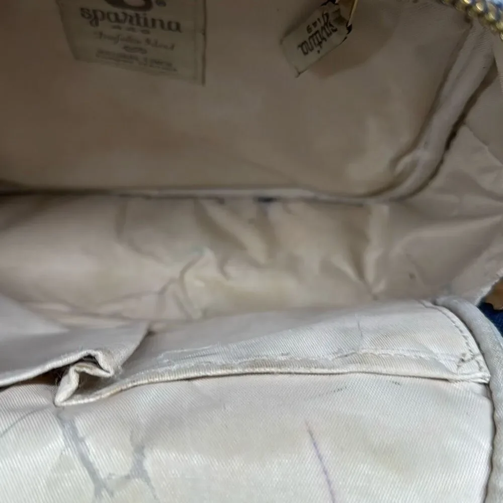 Spartina 449 Chloe Backpack Blue Daufuskie‎ Island Natural Linen Leather Bag